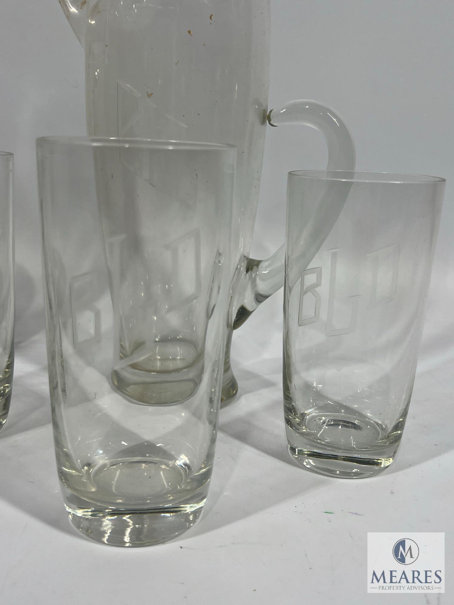 Etched Monogram Pitchers and Glasses