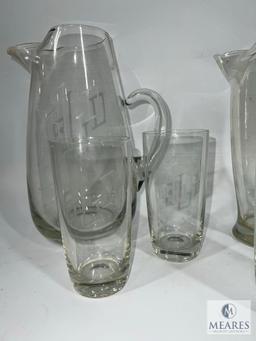 Etched Monogram Pitchers and Glasses