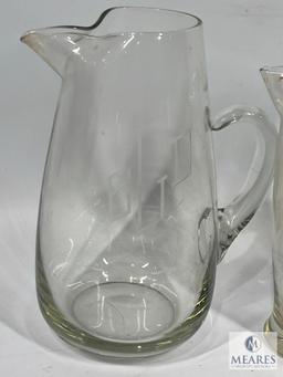 Etched Monogram Pitchers and Glasses