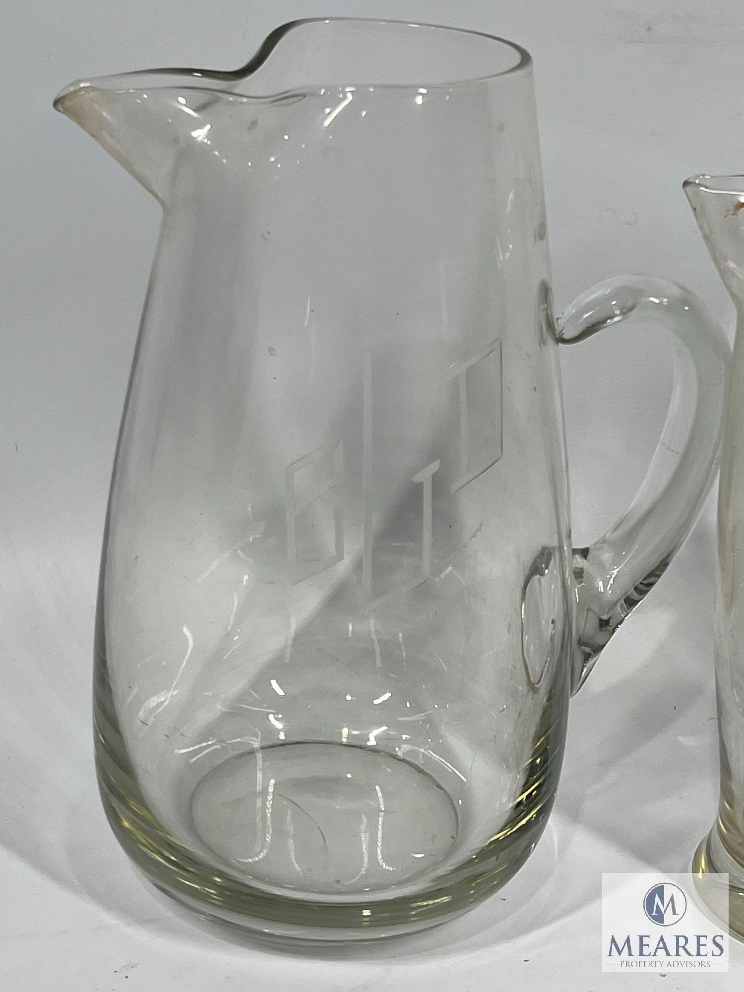 Etched Monogram Pitchers and Glasses