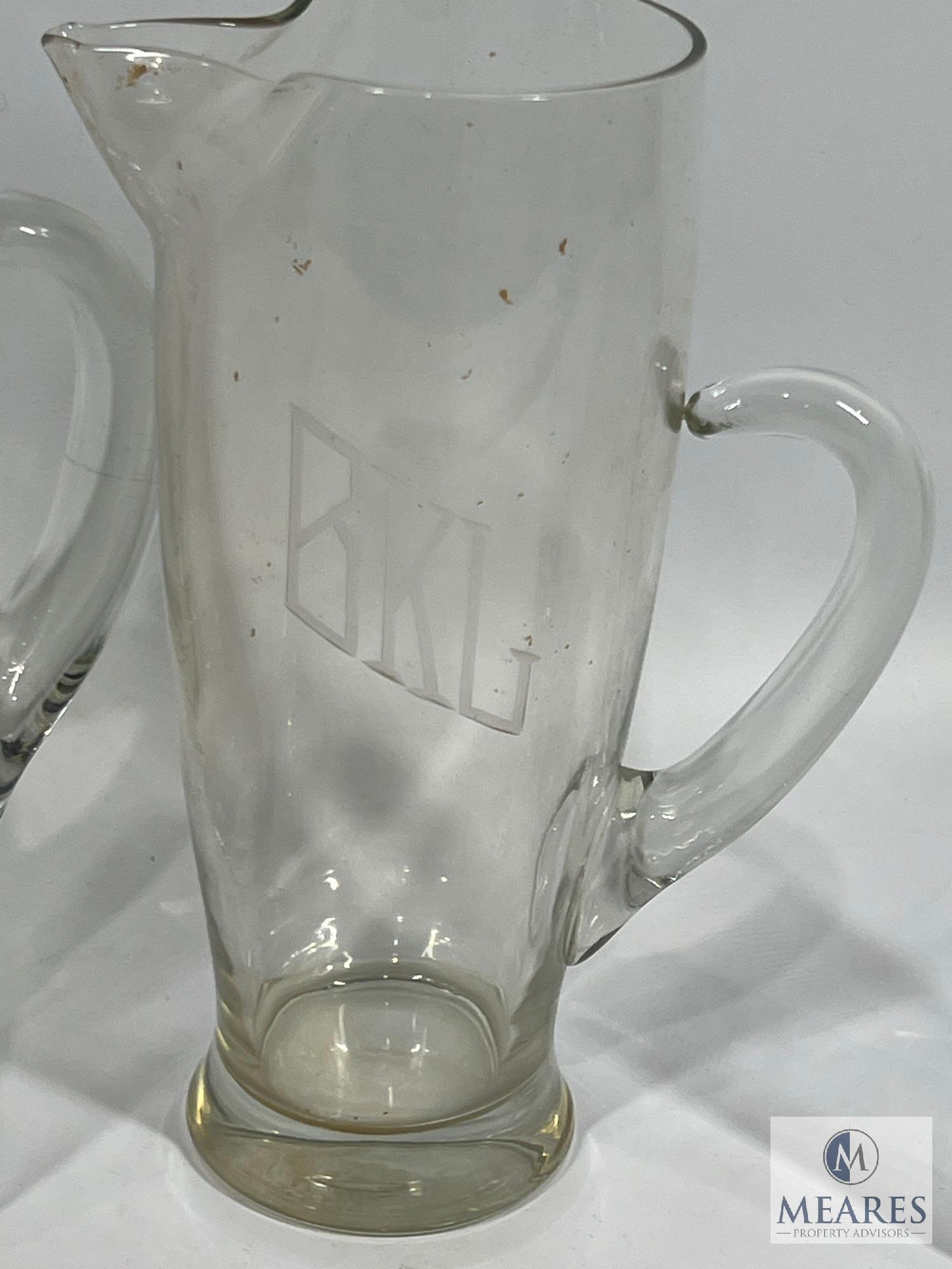 Etched Monogram Pitchers and Glasses