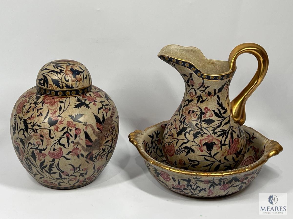 Asian-Inspired Pitcher and Bowl with Lidded Urn