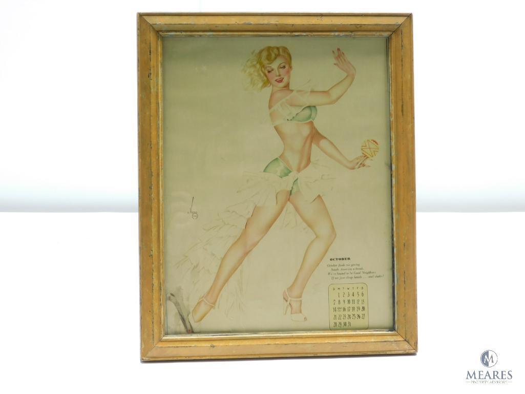 Framed October 1945 Varga Pinup Girl Calendar