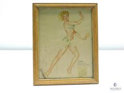 Framed October 1945 Varga Pinup Girl Calendar