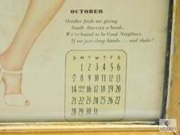 Framed October 1945 Varga Pinup Girl Calendar