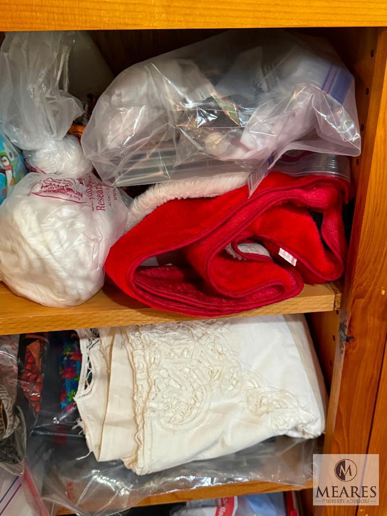 Mixed Fabric Lot, Spools of Thread, Handmade Bandanas for Dogs, and Etc.