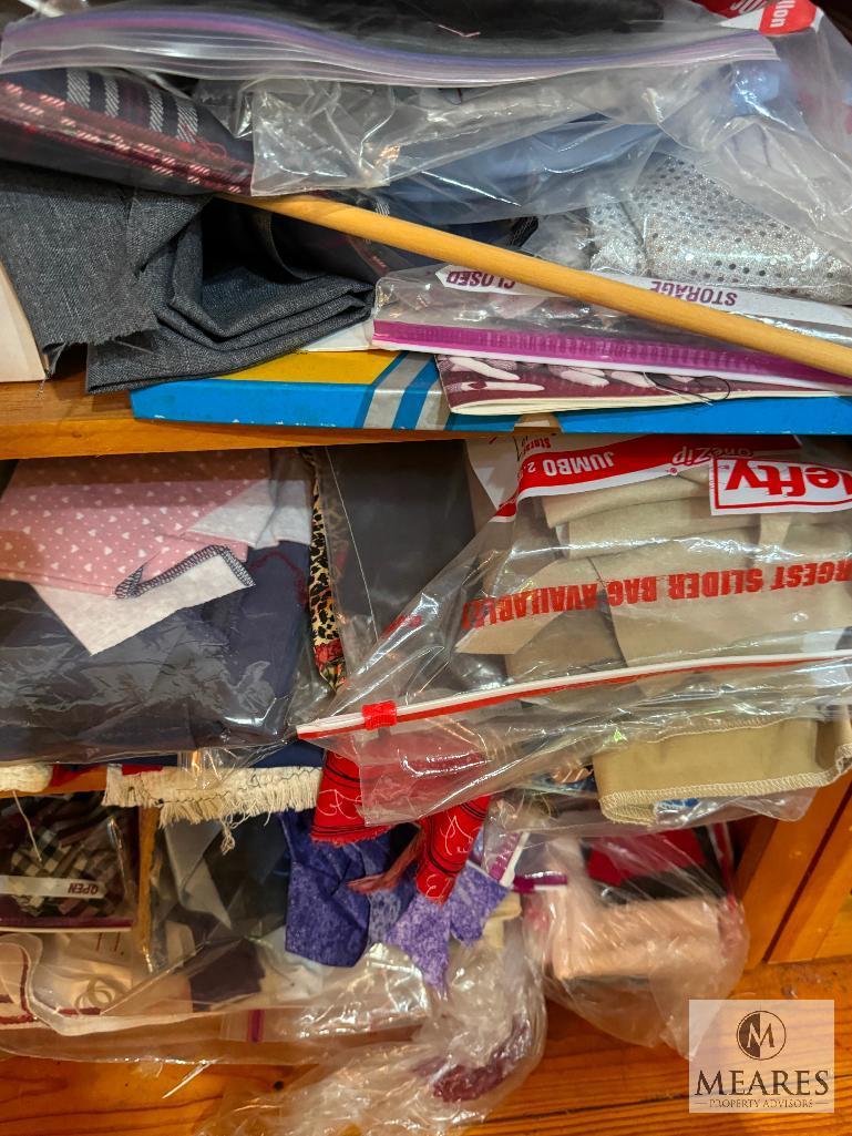 Mixed Fabric Lot, Spools of Thread, Handmade Bandanas for Dogs, and Etc.