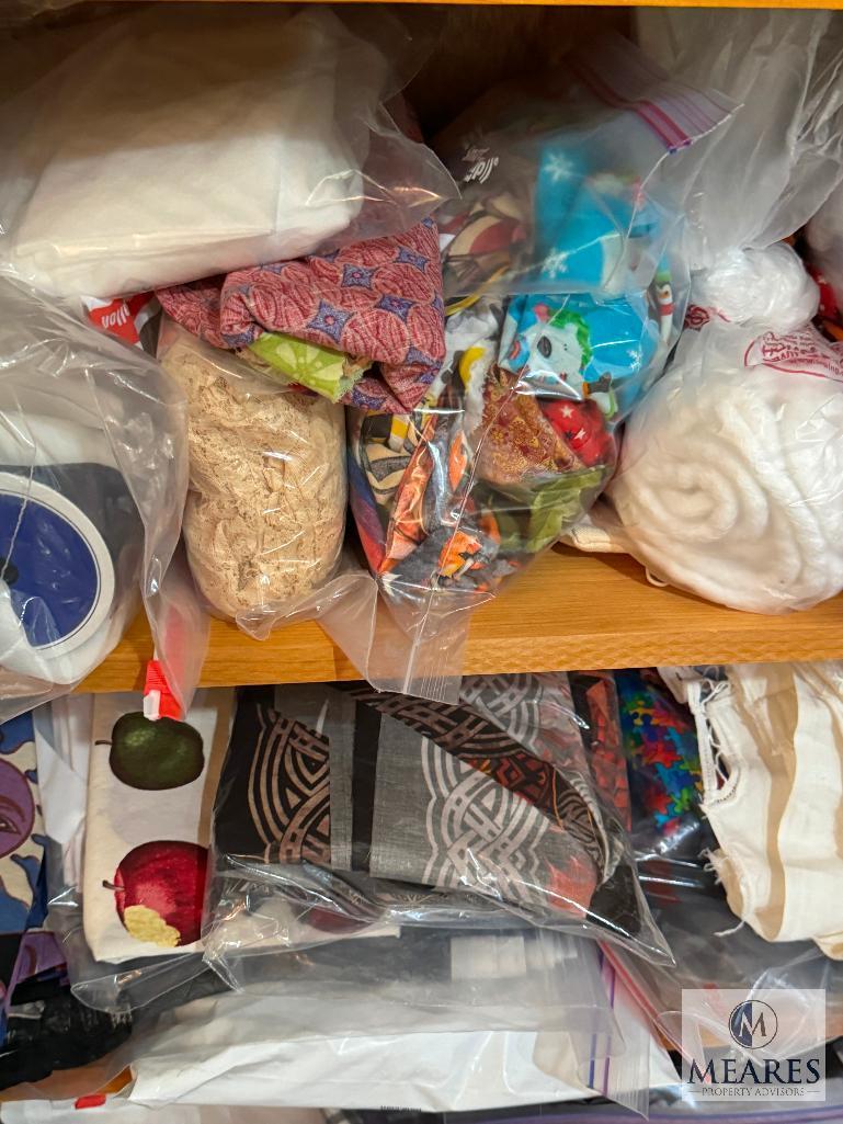 Mixed Fabric Lot, Spools of Thread, Handmade Bandanas for Dogs, and Etc.