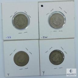 Liberty Nickels 1896 (G), 1987 (VG), 1908 (AG-G), 1912-D (G)