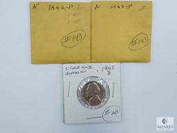 WWII Silver Jefferson Nickels 1942-P, 1943-P, 1945-D