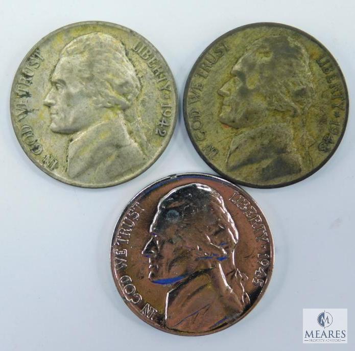 WWII Silver Jefferson Nickels 1942-P, 1943-P, 1945-D