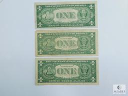 Three $1.00 Silver Certificates 1935G, 1957, 1957B