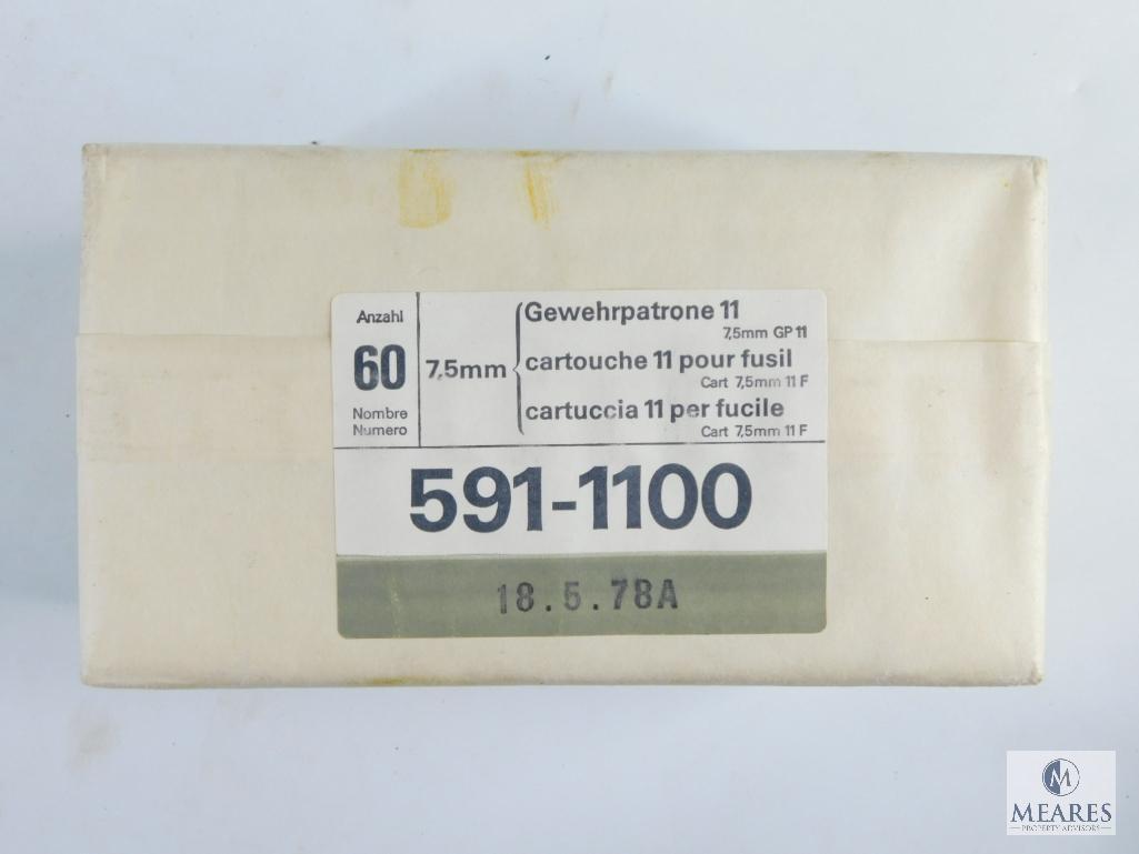60 Rounds of 7.5mm Ammunition in Original Unopened Packaging