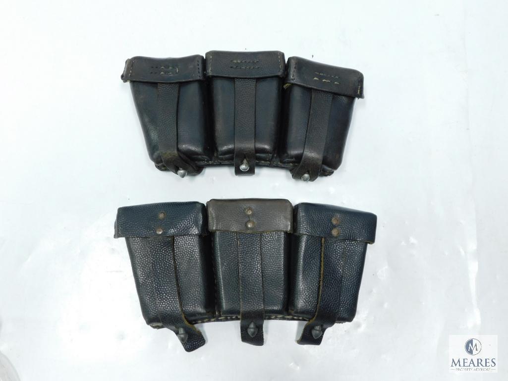 Group of Two Three-compartment Leather Ammunition Pouches