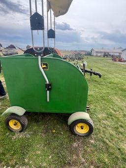 PARADE WAGON W/ JOHN DEERE PAINT SCHEME, 2 BENCHES INSIDE