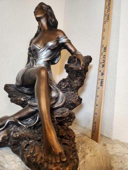 Rare Austin Sculpture Woman Seated on Rock Statue By Alice Heath