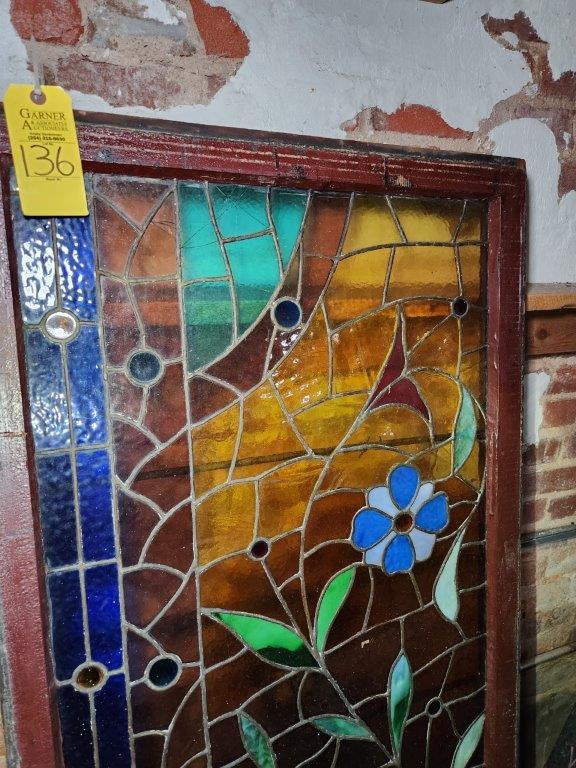 Antique Framed Stained Glass Window 65"x28"