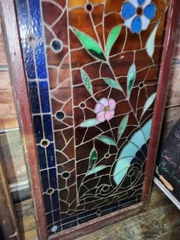 Antique Framed Stained Glass Window 65"x28"