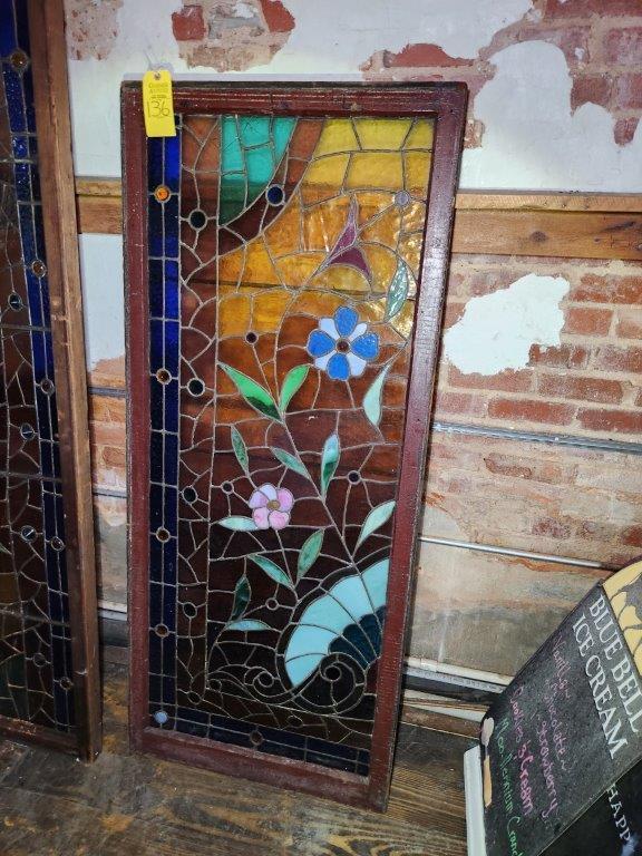 Antique Framed Stained Glass Window 65"x28"