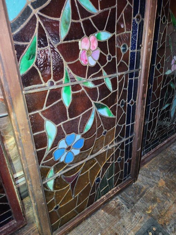 Antique Framed Stained Glass Window 79"x28"