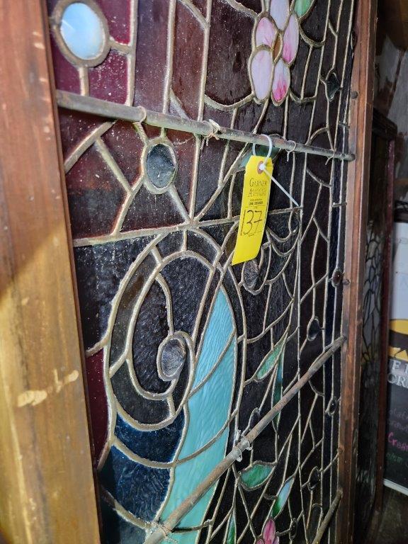 Antique Framed Stained Glass Window 79"x28"