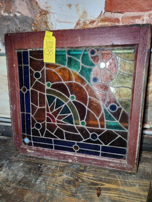 Antique Framed Stained Glass Window 27"x28"