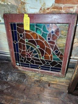 Antique Framed Stained Glass Window 27"x28"