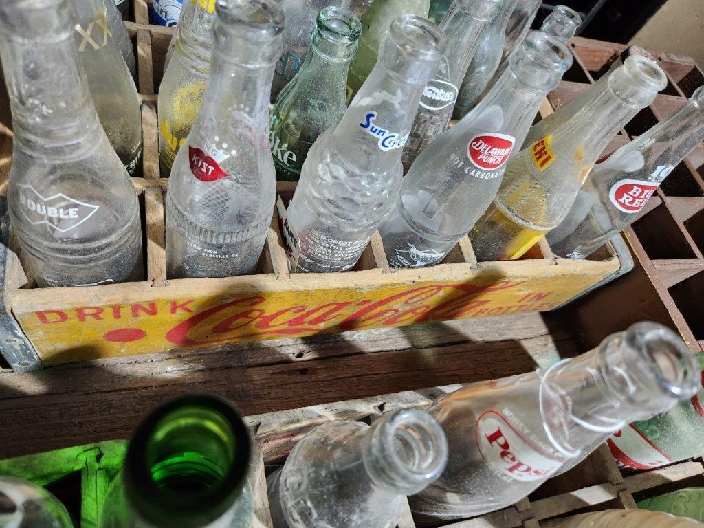 Vintage Soda Bottles in Wood Soda Crates