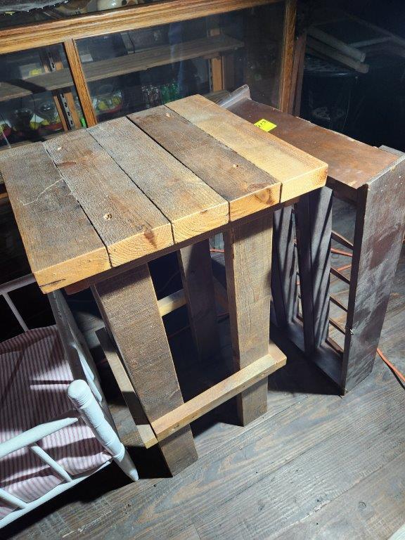 Wood Table & Wood Display Shelf
