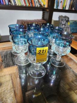 Vintage Kings Crown Sherry Glasses Blue Fade Wide Band Thumbprint Mini Goblets 8