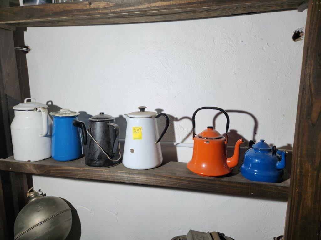 Shelf of Coffee Pots & Tea Pots