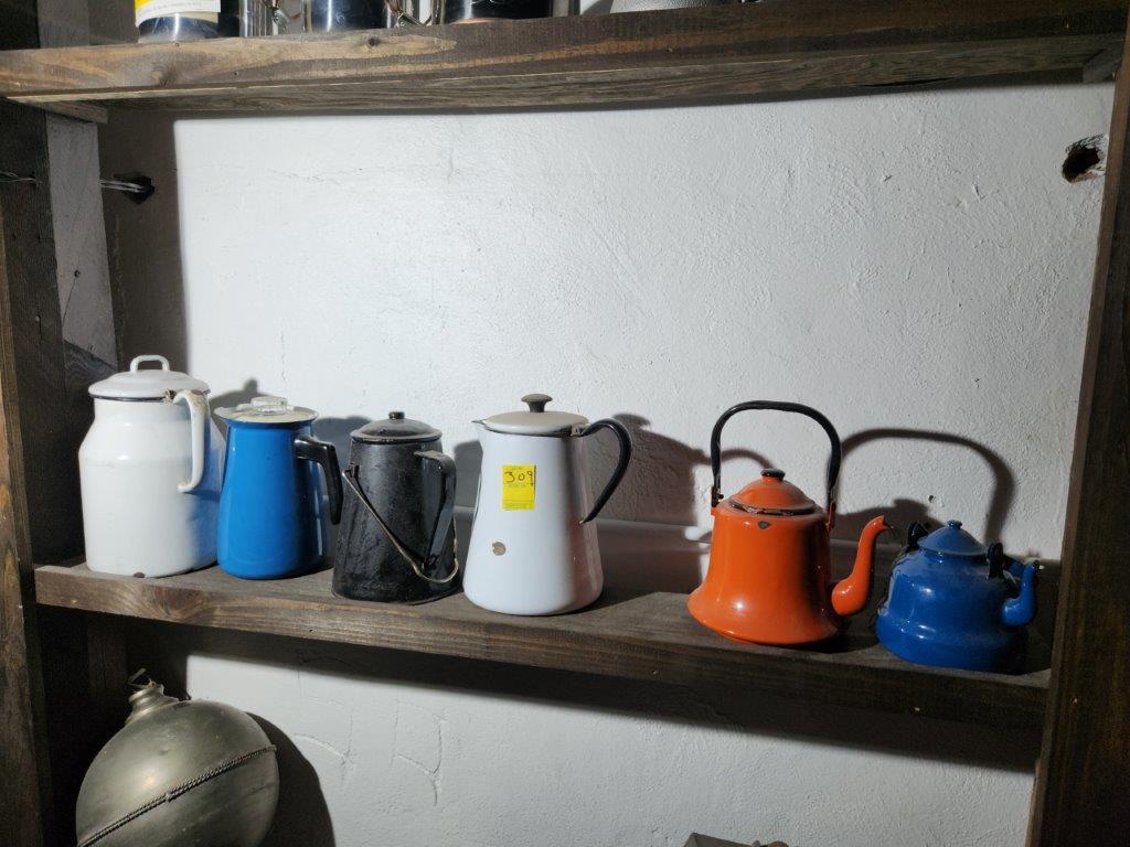 Shelf of Coffee Pots & Tea Pots