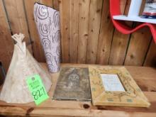 Antique Plate, Teepee, Vase, & Native Picture Frame