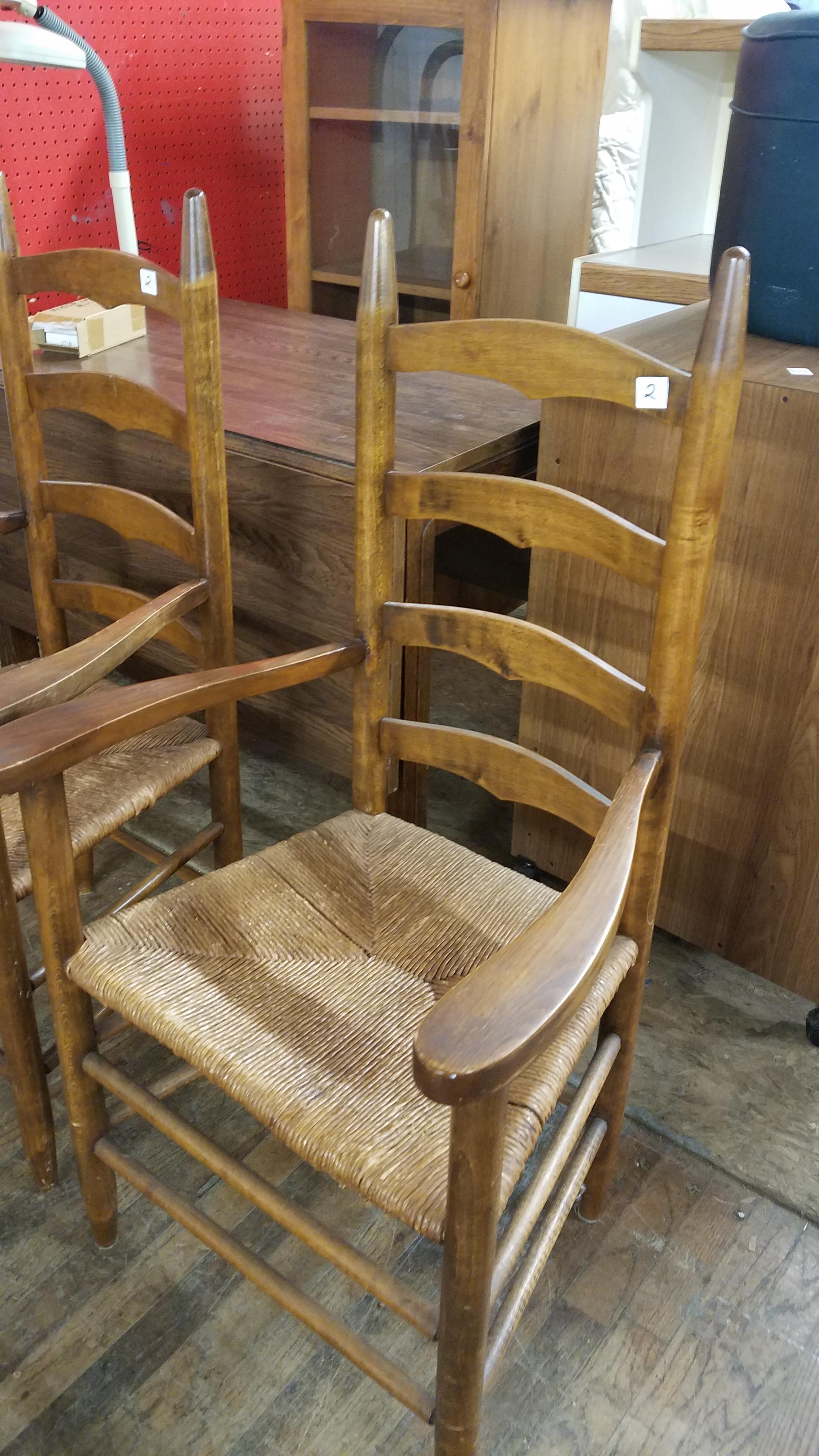 2 LADDER BACK WOOD ARM CHAIRS