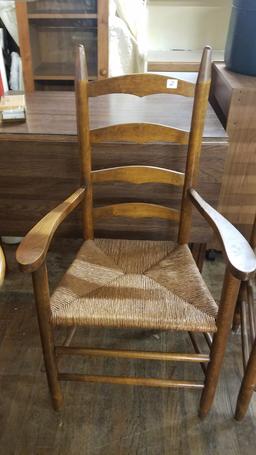 2 LADDER BACK WOOD ARM CHAIRS