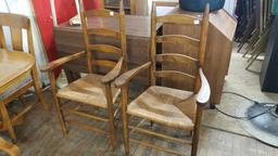 2 LADDER BACK WOOD ARM CHAIRS