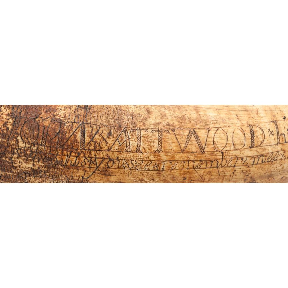 Folk Art Carved Powder Horn Identified to John Attwood, 1777