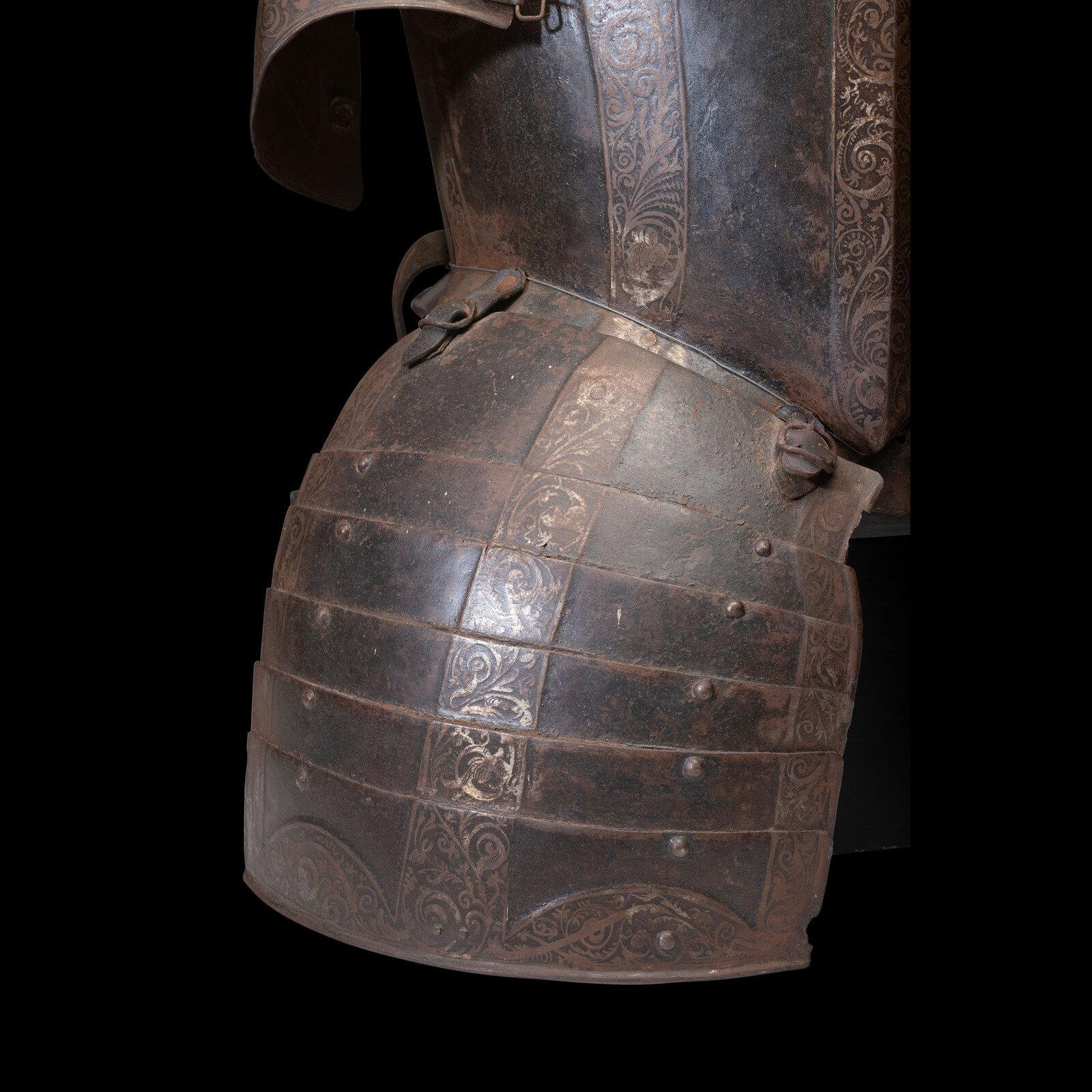 A 17th Century German Etched and Painted Half Suit of Armor