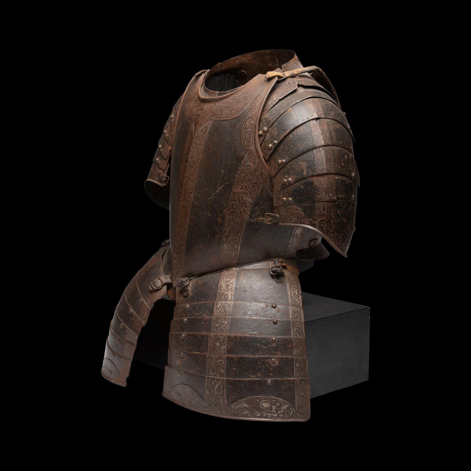 A 17th Century German Etched and Painted Half Suit of Armor