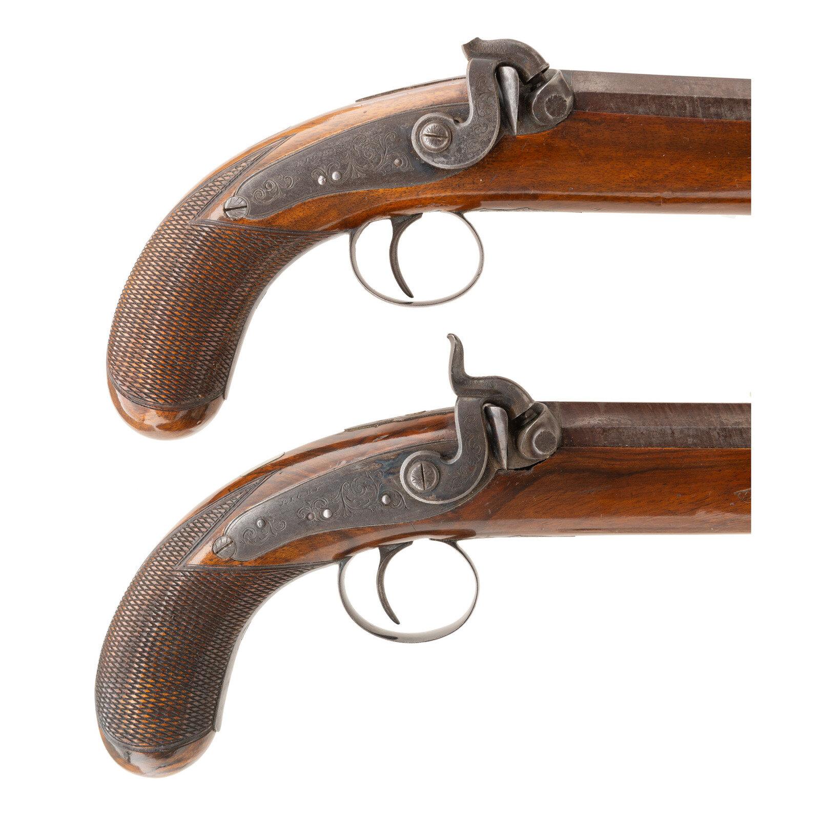 Cased Pair of Carbine Bore Percussion Pistols by Rigby