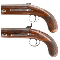 Cased Pair of Carbine Bore Percussion Pistols by Rigby