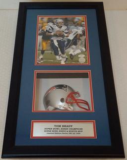 Tom Brady Autographed Signed 8x10 Photo JSA Framed Matted Shadowbox Helmet NFL Patriots 15x27"