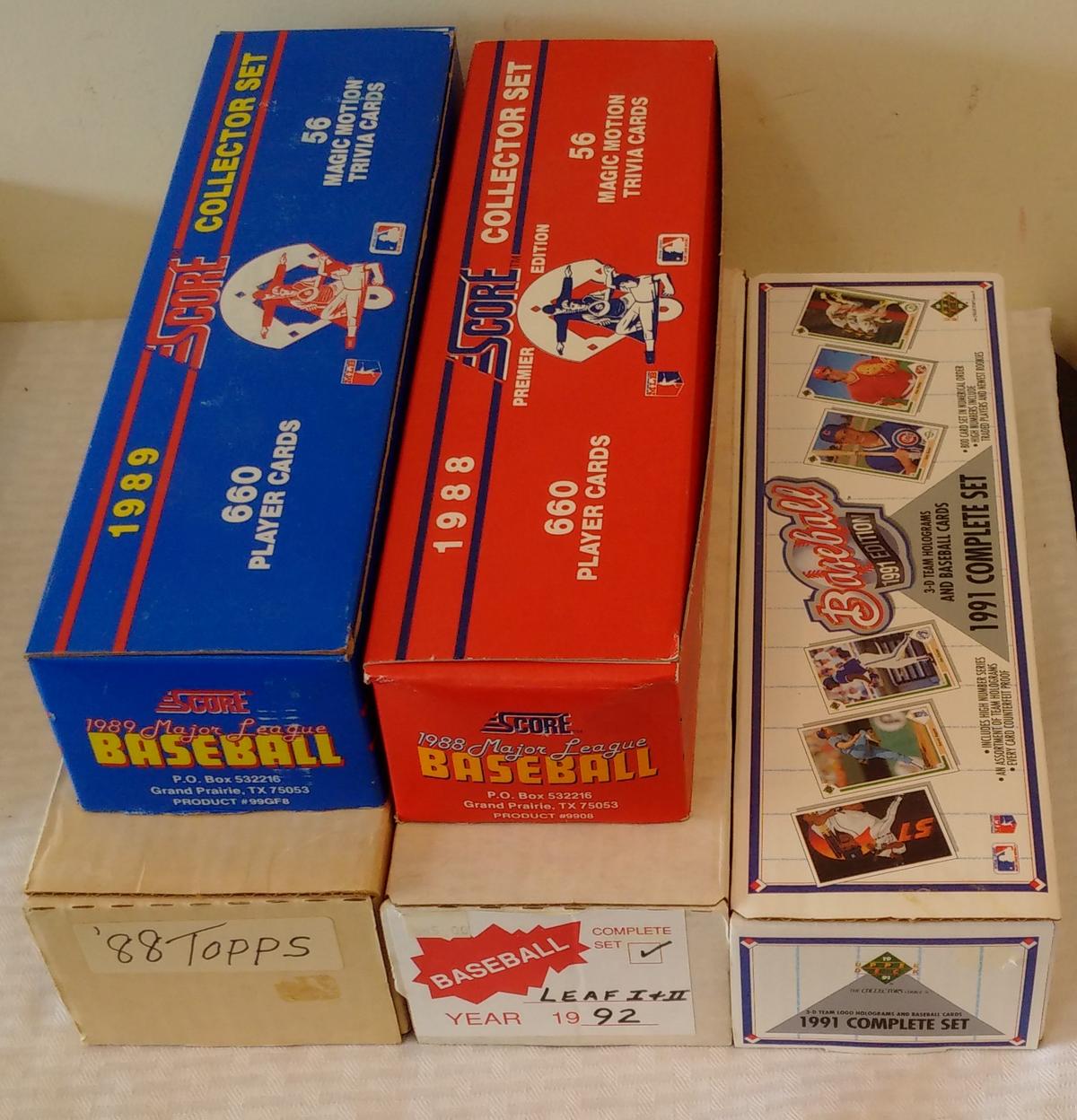 5 Complete MLB Baseball Card Set Lot 1991 Upper Deck 1992 Leaf 1988 Topps & Score 1990