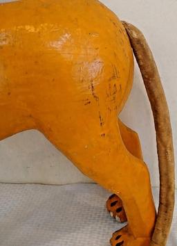 Antique Vintage Old Paper Mache Large Lion Animal Statue Cloth Tail Art Jungle Zoo 31'' Circus Store