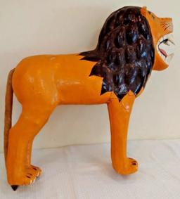 Antique Vintage Old Paper Mache Large Lion Animal Statue Cloth Tail Art Jungle Zoo 31'' Circus Store