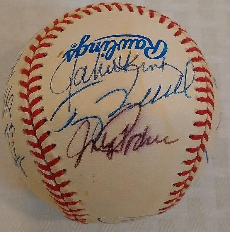 2 Team 34 Total Signatures 1993 World Series Logo Baseball Phillies MLB Sign-ed Auto Stars Fregosi