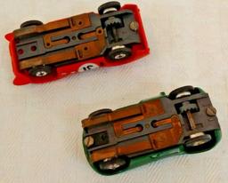 2 Vintage Aurora Slot Car Pair HO Scale Cheetah Red Green TJET Alfa Romeo 1960s Toys