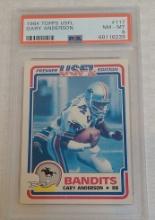 Graded Slabbed PSA 1984 Topps USFL Football Card #117 Gary Anderson Factory Error Yellow Missing NFL