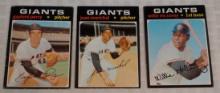 3 Vintage 1971 Topps MLB Baseball Giants HOFer Card Lot McCovey Perry Marichal