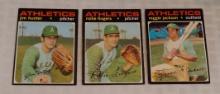 3 Vintage 1971 Topps MLB Baseball HOF Card Lot Athletics A's Reggie Fingers Hunter